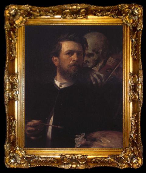 framed  Arnold Bucklin Self-Portrait iwh Death Playing the Violin, ta009-2